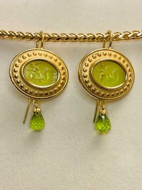 🇮🇹 Tagliamonte Solid 14K Yellow Gold Green Venetian Glass & Peridot Earrings